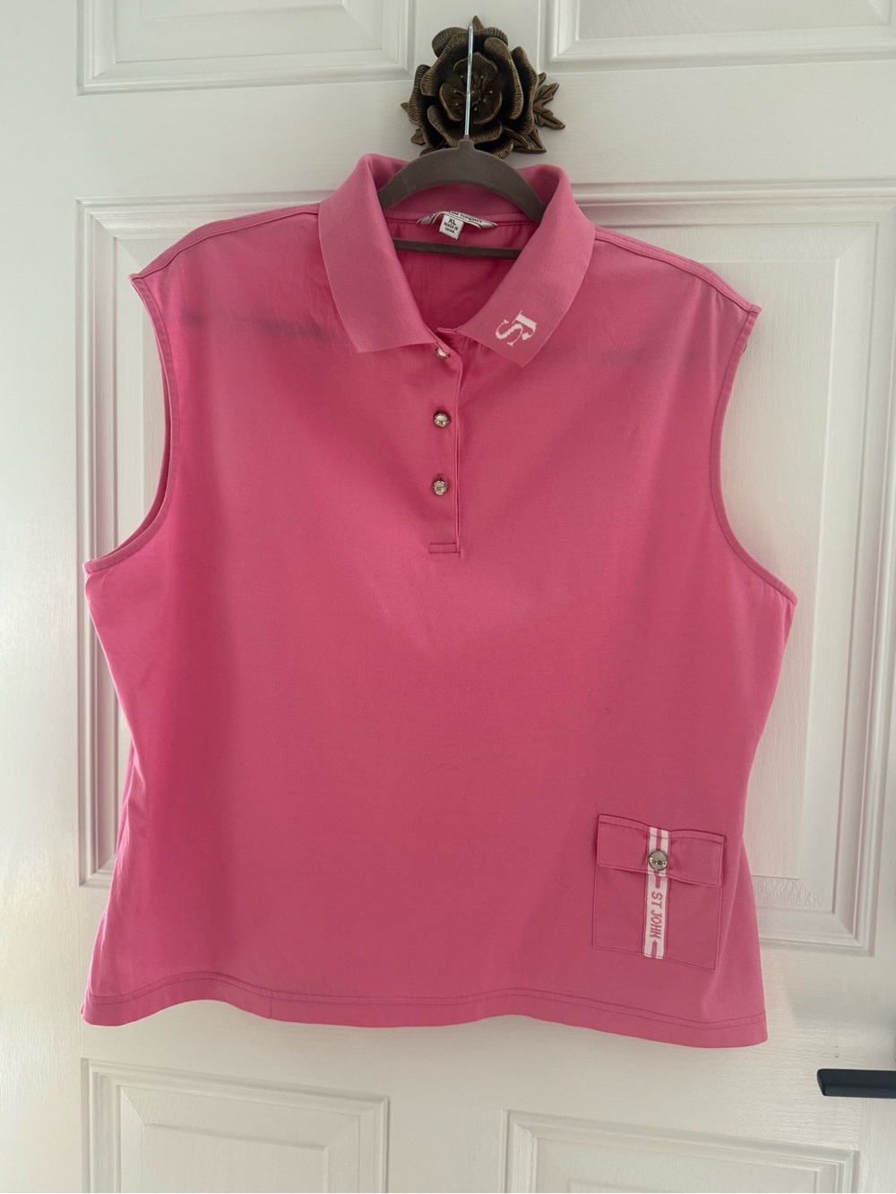 ST. JOHN SPORT ~ Pink Sleeveless Polo Tank Top Size XL
